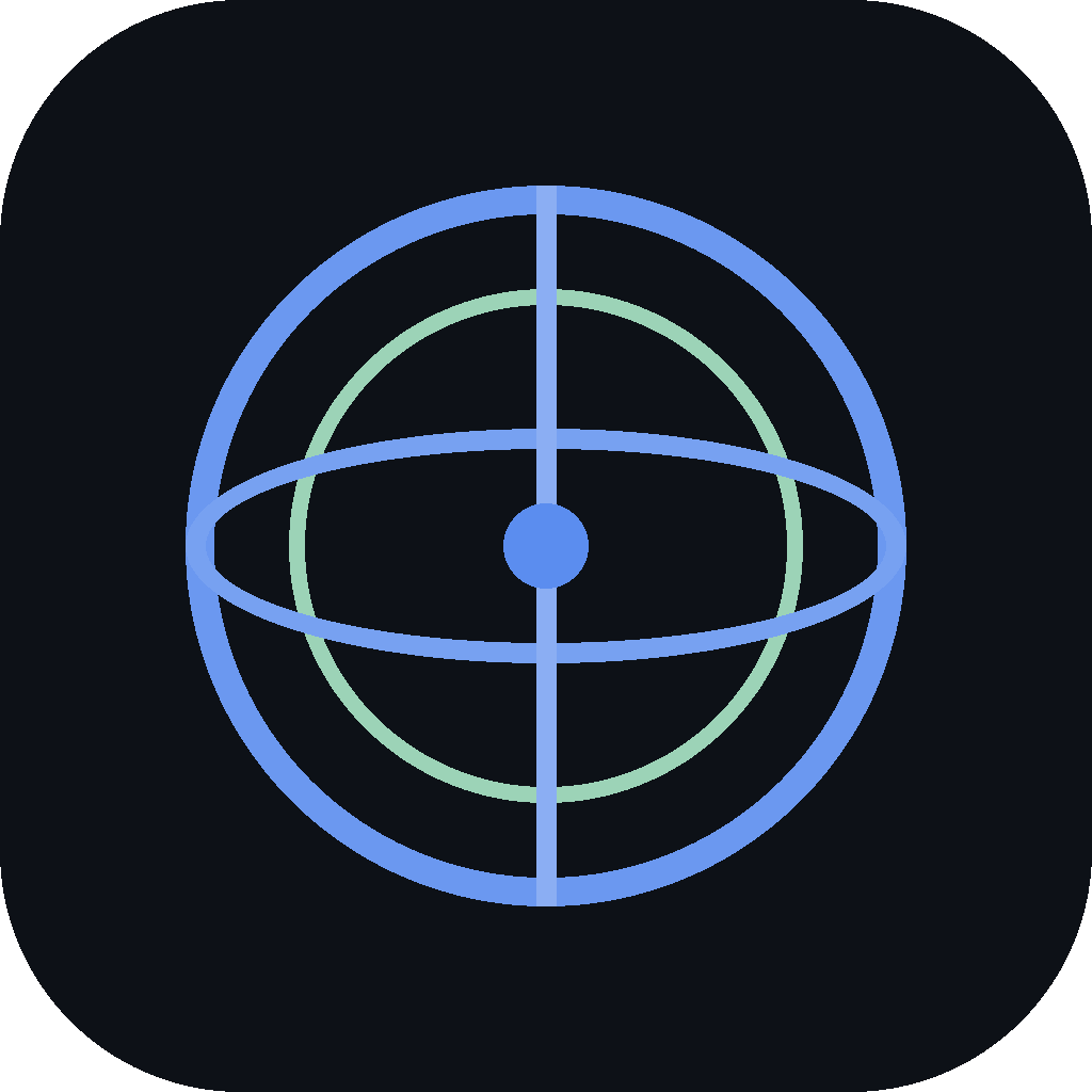 Atlas app icon: a blue wireframe globe on black